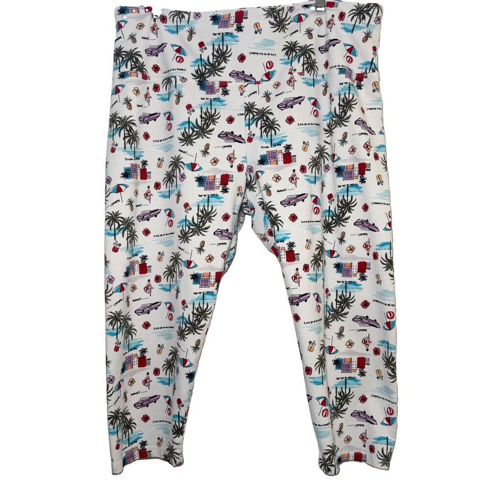Intro Love the Fit Capri Leggings 2X White Tropical Aloha Tummy Control Plus